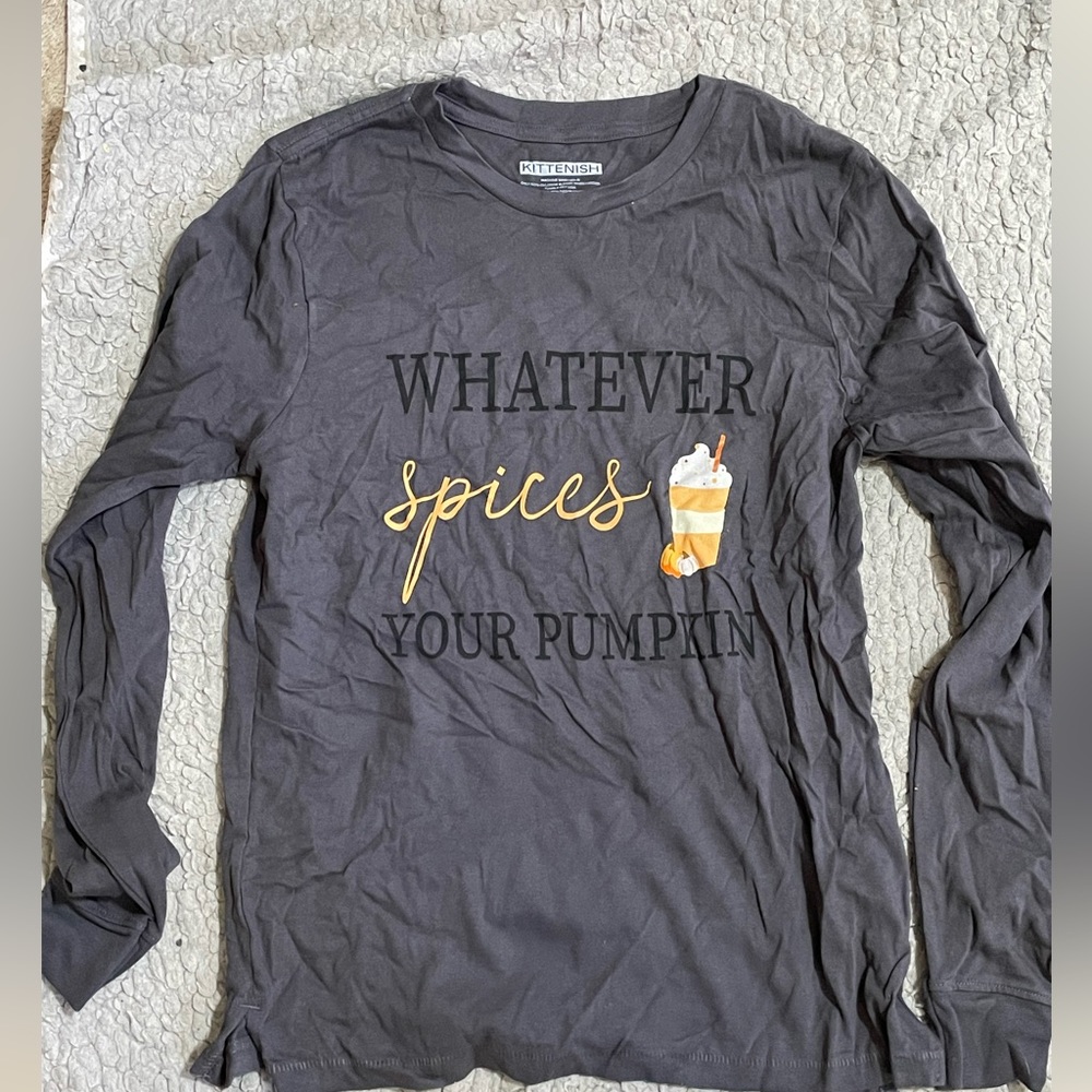 KITTENISH NWOT “Whatever Spices Your Pumpkin” Long-sleeve Fall Halloween tee SM